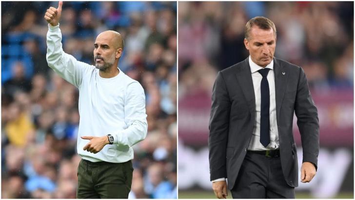Manchester City manager Pep Guardiola and Leicester manager Brendan Rodgers